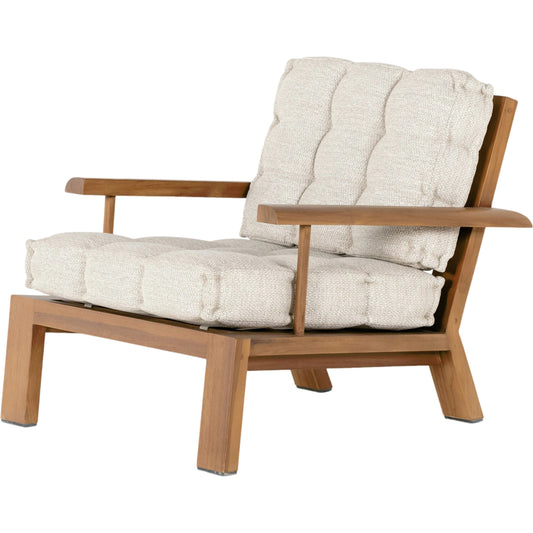 008 SI-1798559 | Primary Silo | Beck Outdoor Chair by Four Hands in faye sand and natural teak. Made from 100% olefin, solid fsc®-certified teak, 91% polyurethane foam pad, 9% polyester fiber batting in a modern style.