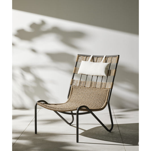 Tegan Outdoor Chair by Four Hands in natural ivory and bronze, faux dark hyacinth. Made from 100% olefin, aluminum, 100% polyethylene in a coastal style.