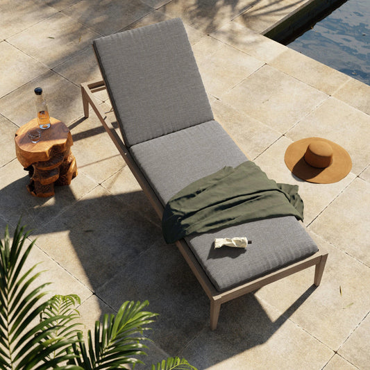 Sherwood Outdoor Chaise by Four Hands. Made from 100% olefin, solid fsc®-certified teak, 100% polypropylene in a coastal style.