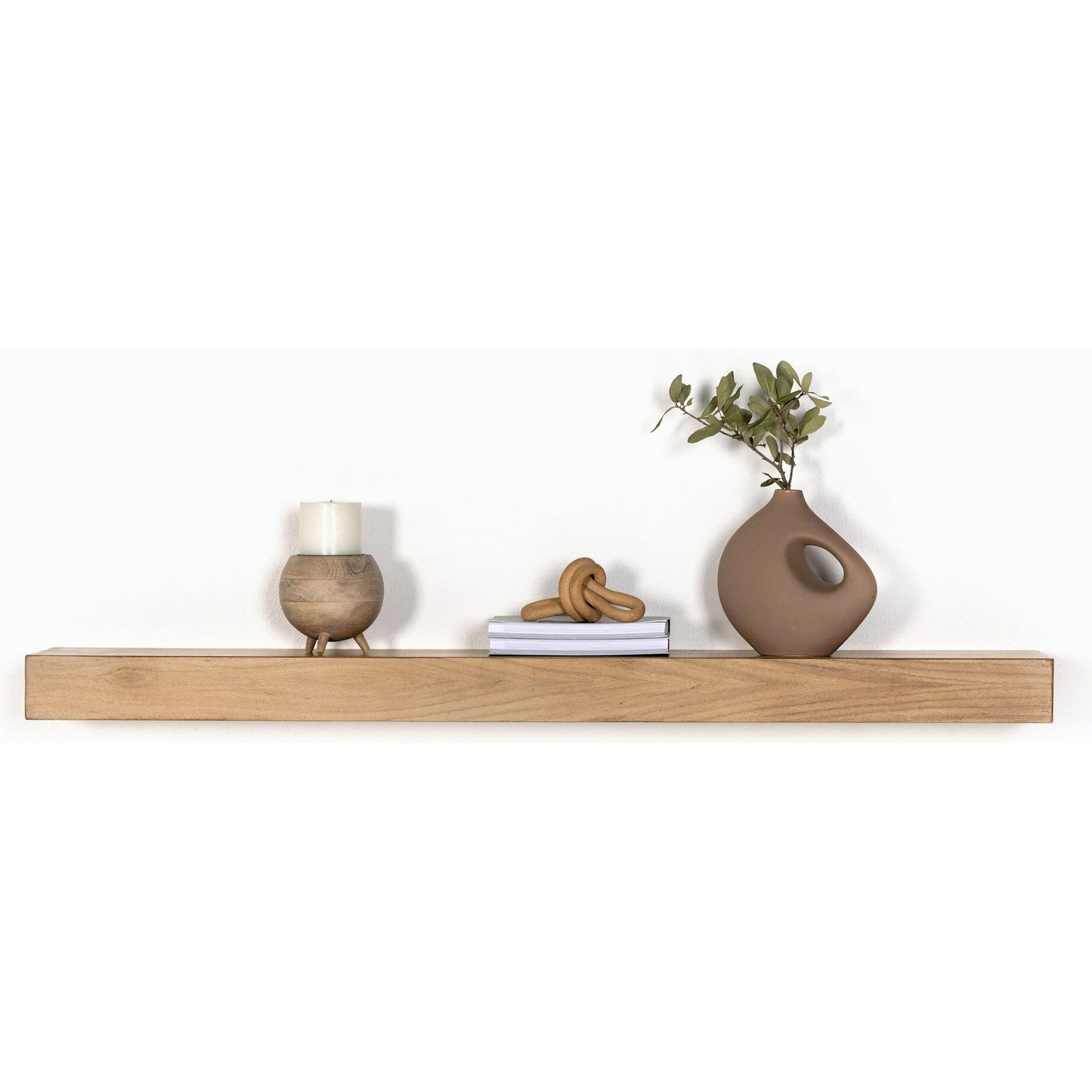 014 SI-1902953 | Lifestyle | Cain Floating Shelf by Four Hands in gold guanacaste. Made from thick guanacaste veneer in a transitional style.