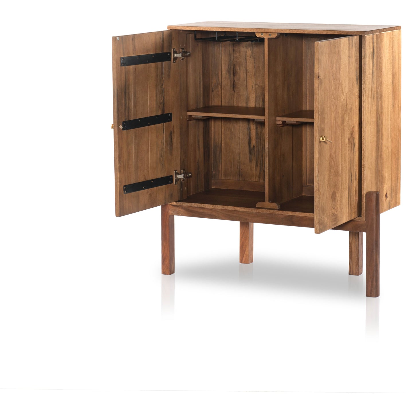 002 SI-1902166 | Additional Silo | Reza Bar Cabinet by Four Hands in smoked honey parawood. Made from solid parawood, brass, solid acacia in a transitional style.