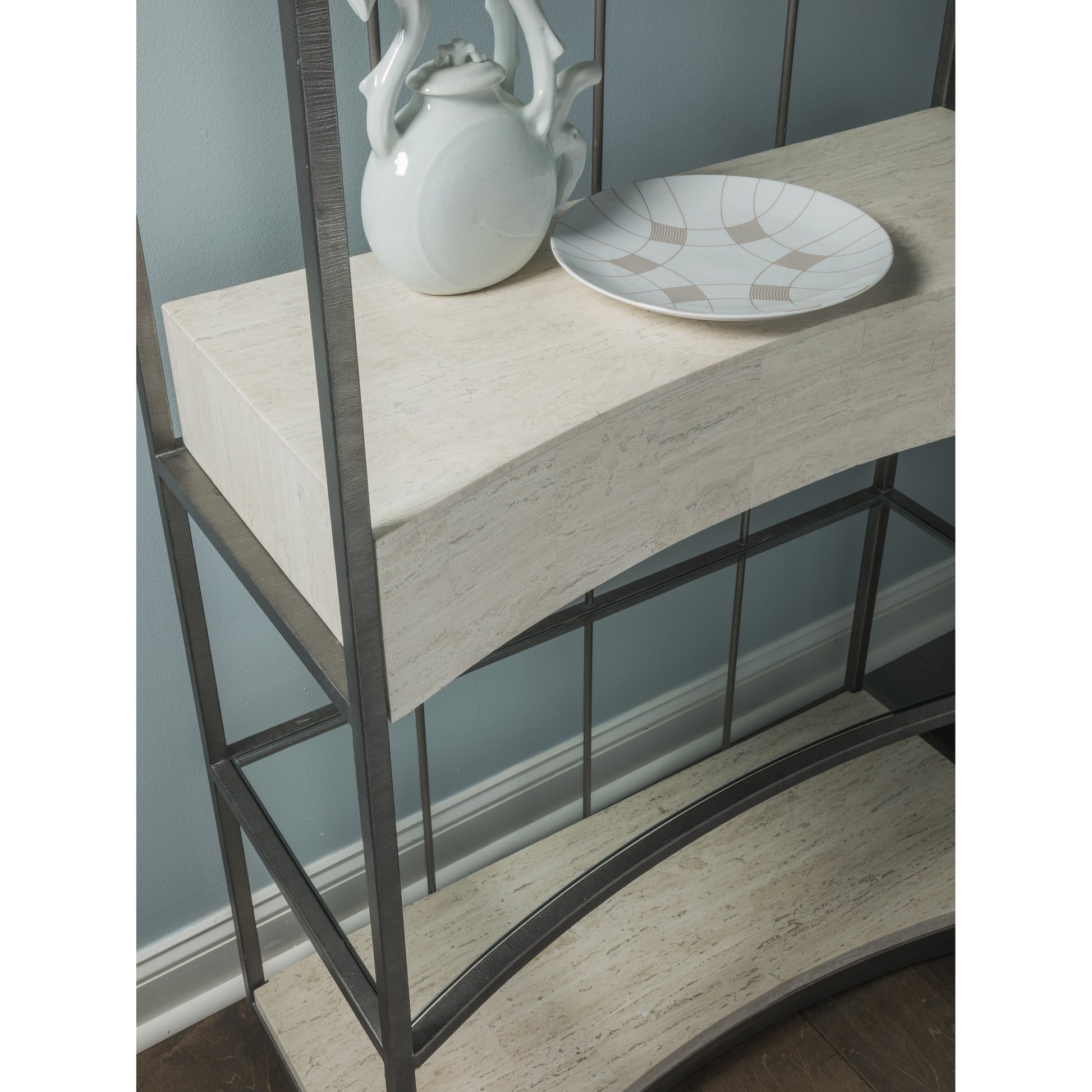 Cachet Etagere by Artistica Home in silver leaf. Made from unique in a transitional style.