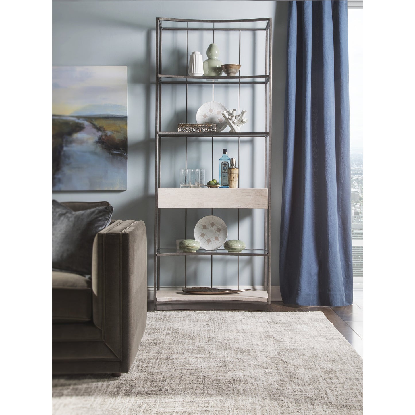 003 SI-1823394 | Lifestyle | Cachet Etagere by Artistica Home in silver leaf. Made from unique in a transitional style.