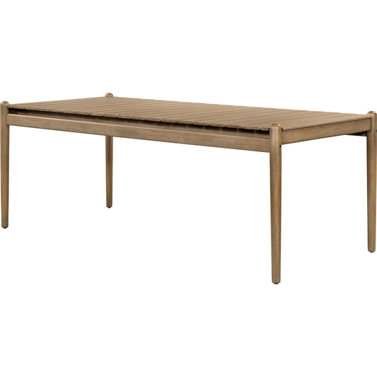 001 SI-1716564 | Primary Silo | Rosen Outdoor Dining Table by Four Hands in natural eucalyptus. Made from solid fsc®-certified eucalyptus in a modern style.