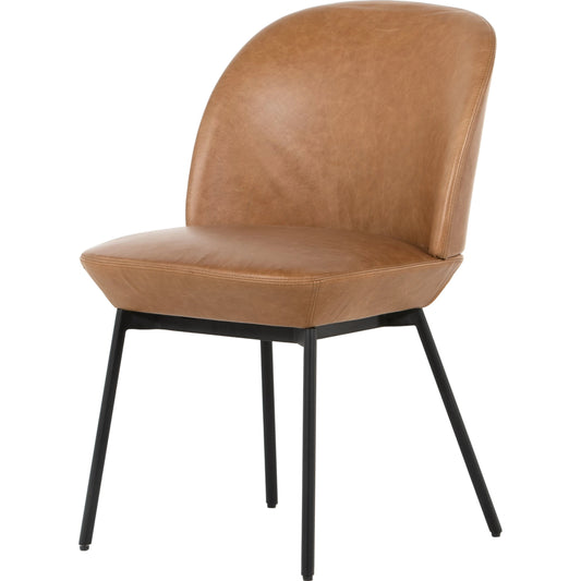 Imani Dining Chair by Four Hands in sonoma butterscotch and black iron. Made from top grain leather, iron, 100% polyester in a modern style.