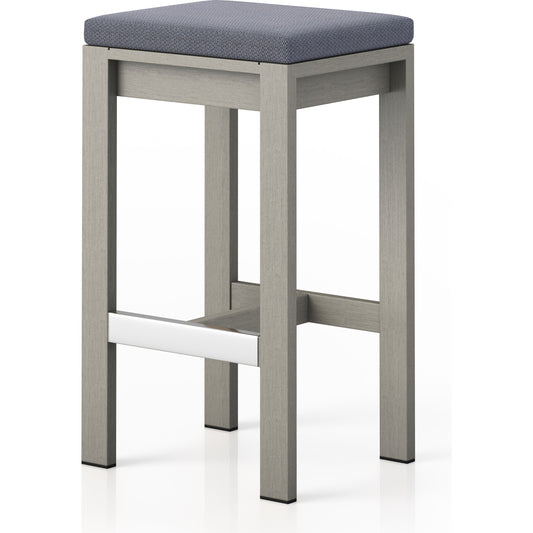 001 SI-1799850 | Additional Silo | Monterey Bar Stool by Four Hands in faye navy and weathered grey. Made from 100% olefin, solid fsc®-certified teak, 91% polyurethane foam pad, 9% polyester fiber batting in a modern style.