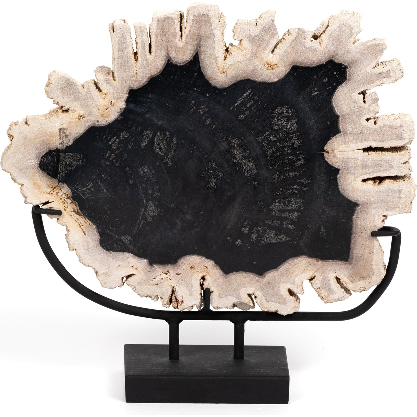 004 SI-1799947 | Additional Silo | Petrified Wood Sculpture by Four Hands in matte black iron, dark petrified wood. Made from iron, petrified wood in a coastal style.