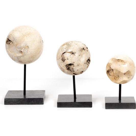 000 SI-1798152 | Primary Silo | Organic Stone Sculptures, (Set of 3) by Four Hands in romano fosse travertine and black. Made from iron, solid travertine in a modern style.