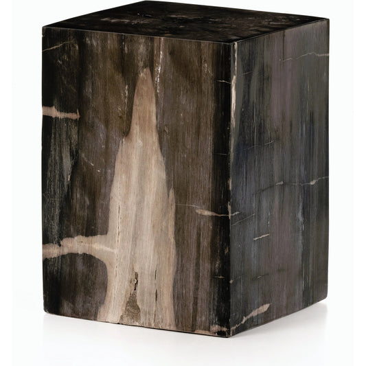 Buck End Table by Four Hands in dark petrified wood. Made from petrified wood in a rustic style.