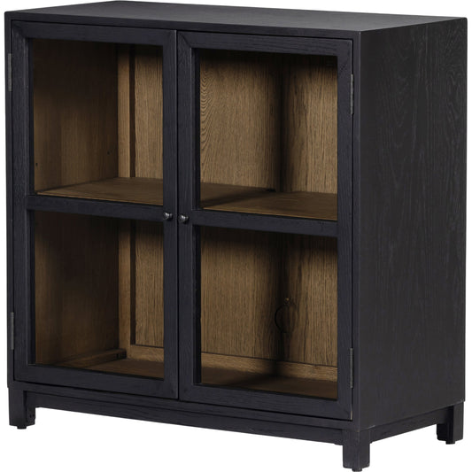 000 SI-1902337 | Primary Silo | Millie Cabinet by Four Hands in drifted black, drifted oak and matte black, drifted oak. Made from solid oak, tempered glass in a modern style.