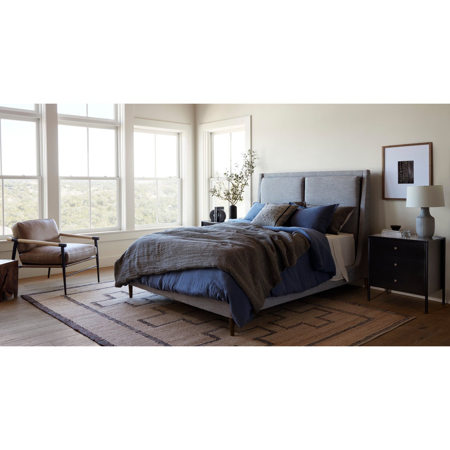 014 SI-1798734 | Lifestyle | Soto Nightstand by Four Hands in black, weathered bronze and black. Made from iron in a modern style.