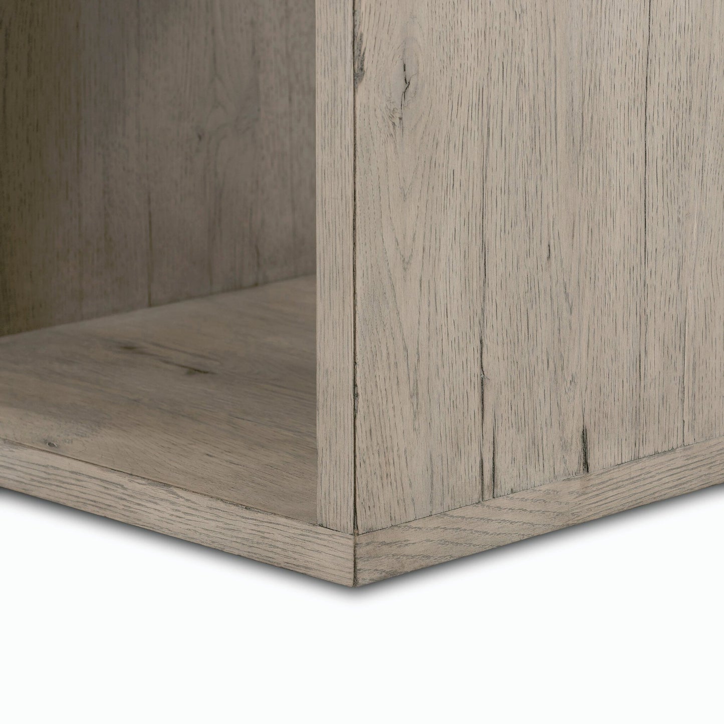 008 SI-1799580 | Closeup | Faro End Table by Four Hands in washed natural veneer, dark grey concrete. Made from faux concrete, thick oak veneer in a modern style.