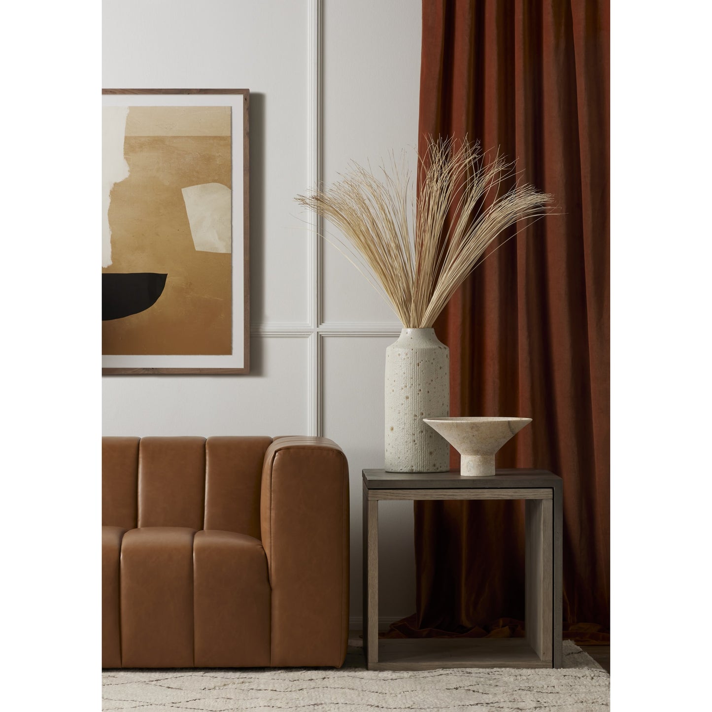 009 SI-1799580 | Lifestyle | Faro End Table by Four Hands in washed natural veneer, dark grey concrete. Made from faux concrete, thick oak veneer in a modern style.
