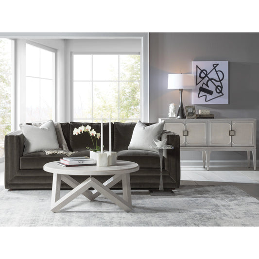 Isoceles Round Cocktail Table by Artistica Home in misty white gray. Made from unique in a modern style.