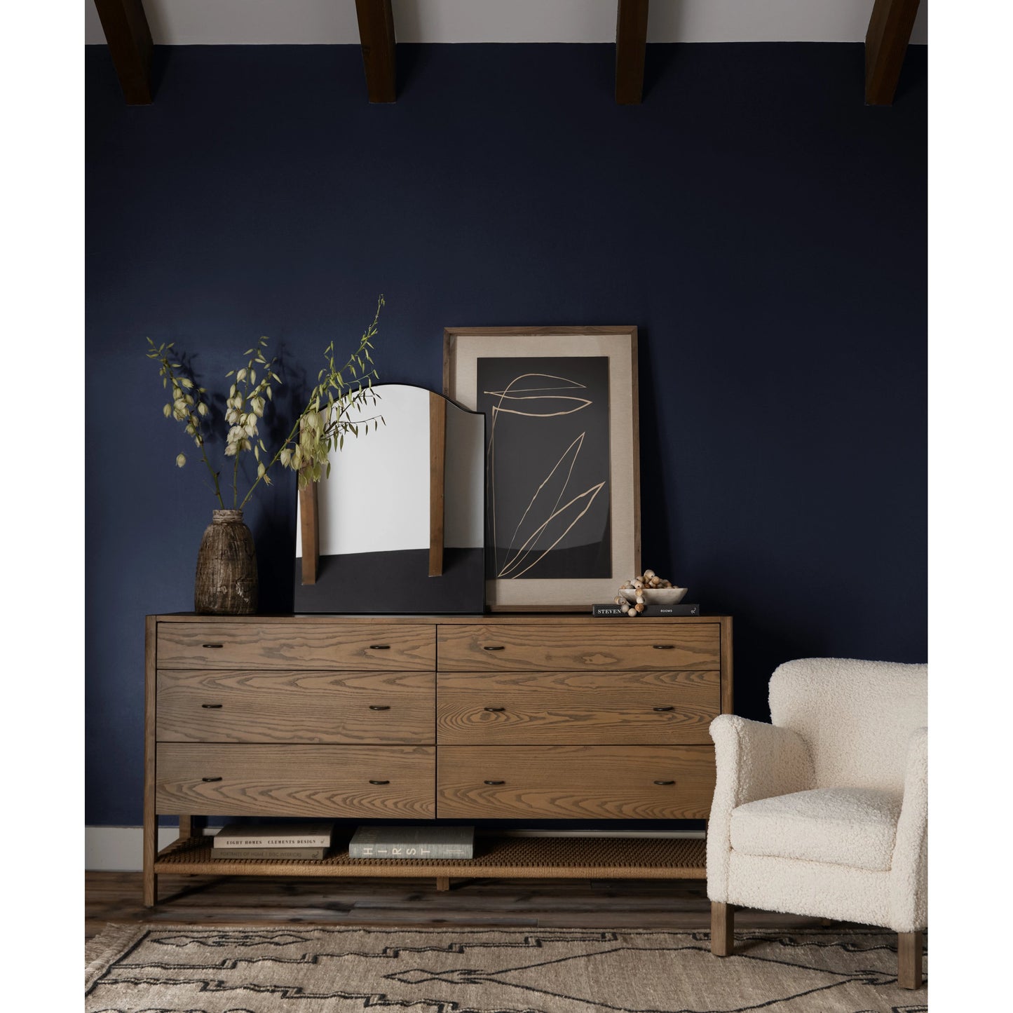 013 SI-1903006 | Lifestyle | Zuma Sideboard by Four Hands in dune ash, gunmetal, natural paper cord and dune ash. Made from solid ash, rush in a transitional style.