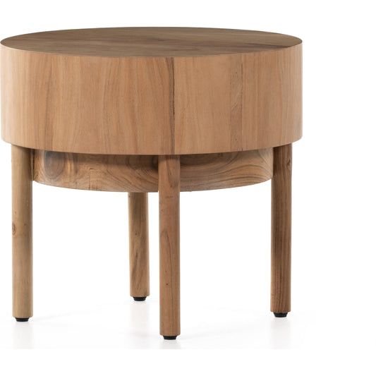 Atmore End Table by Four Hands in natural acacia. Made from thin acacia veneer, solid acacia in a modern style.