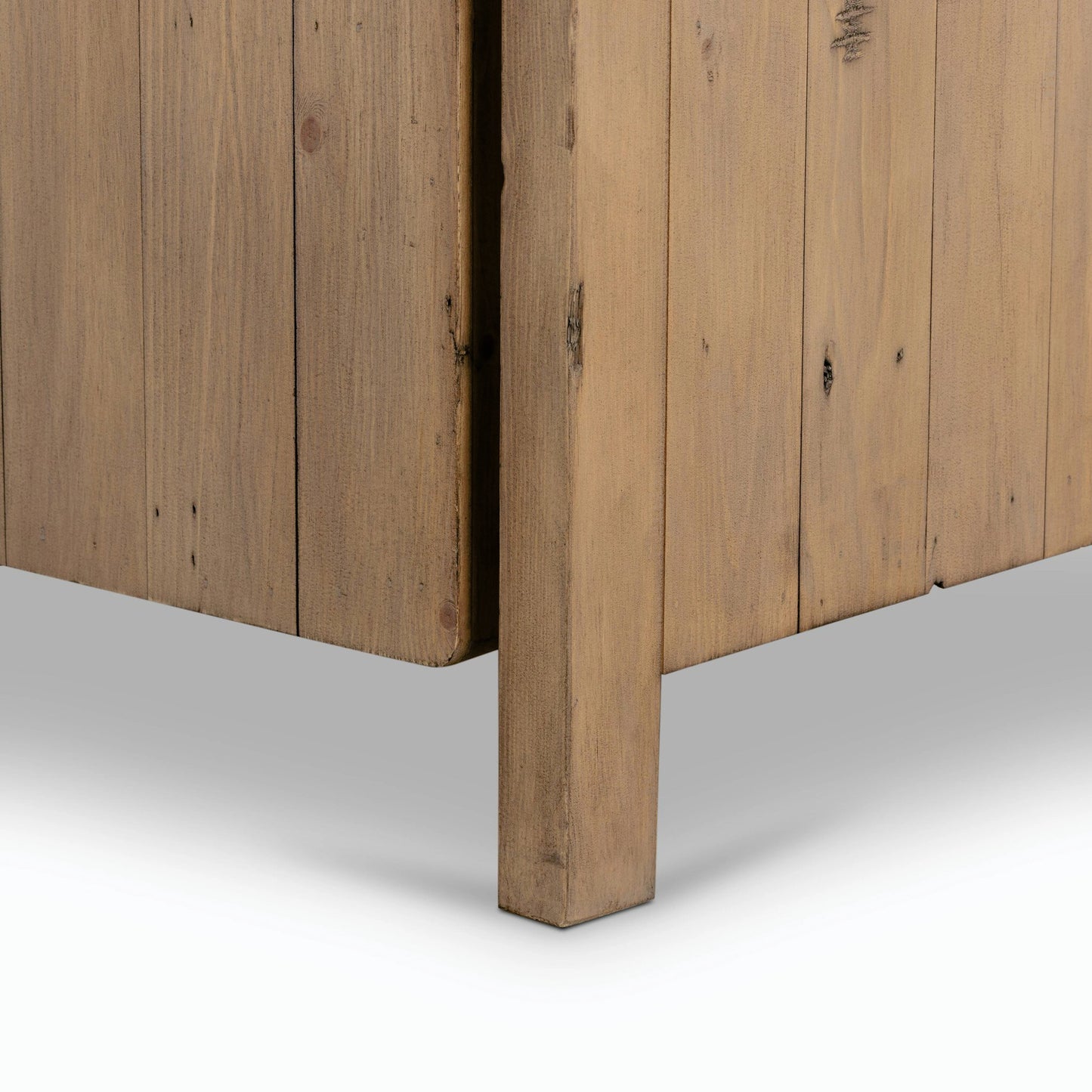 012 SI-1902242 | Closeup | Everson Cabinet by Four Hands in scrubbed teak. Made from solid mixed reclaimed wood in a cottage & farmhouse style.