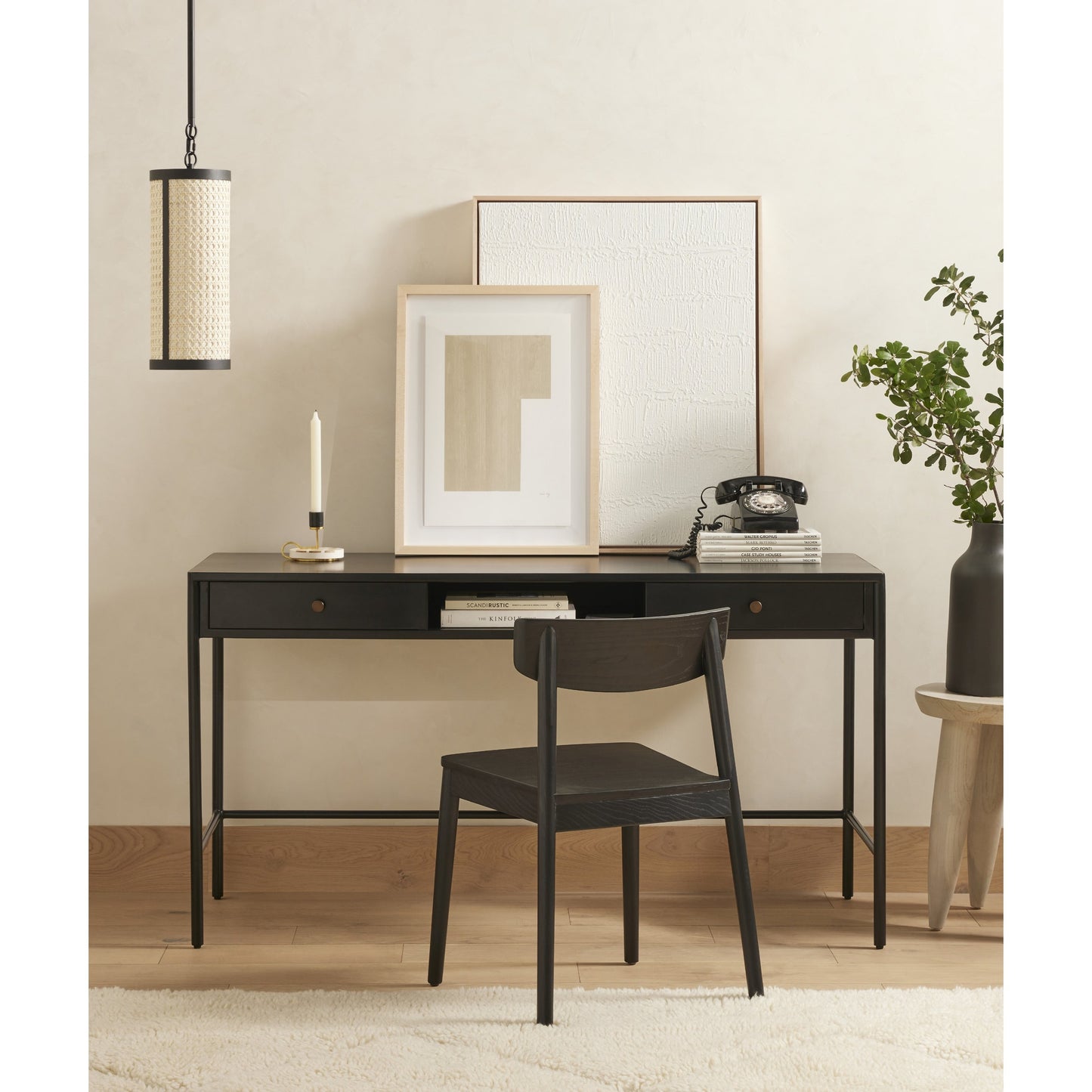 012 SI-1798714 | Lifestyle | Soto Desk by Four Hands in black, weathered bronze and black. Made from iron in a modern style.