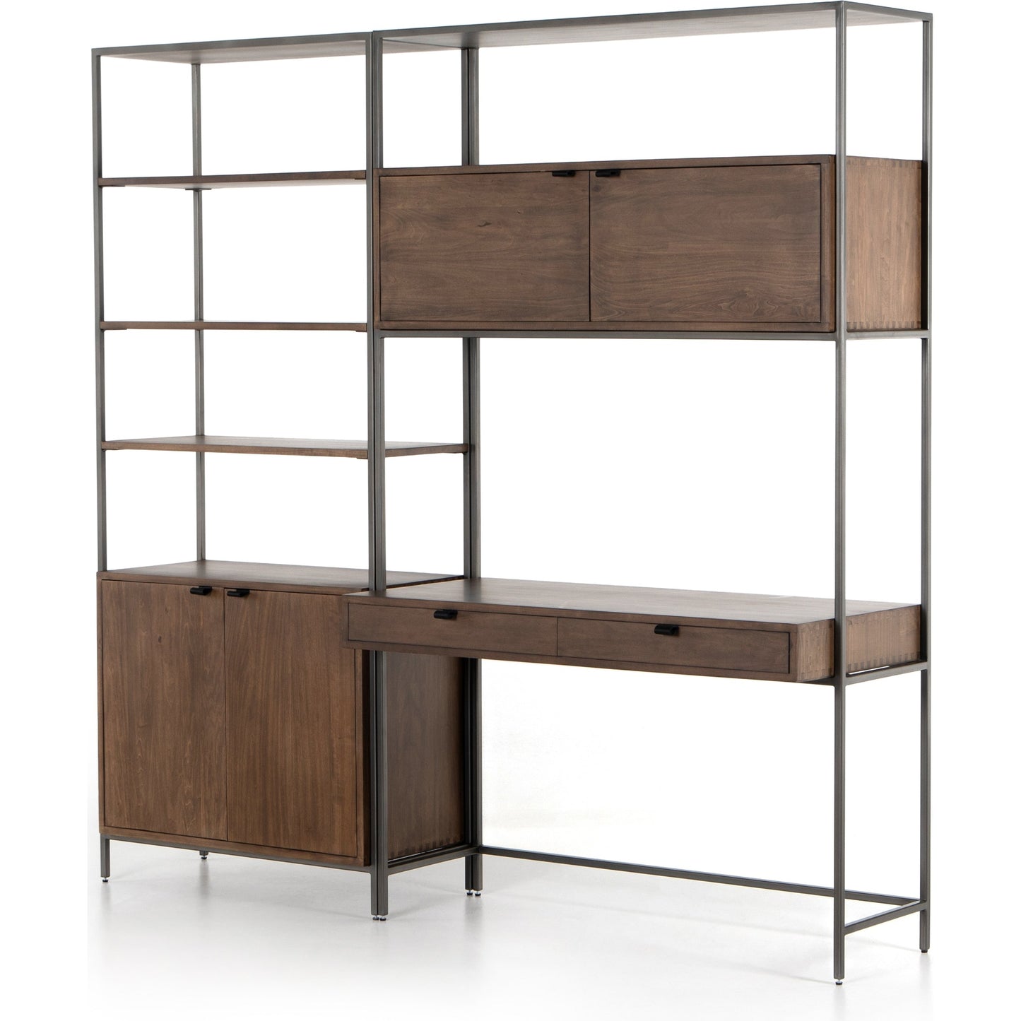 001 SI-1717043 | Additional Silo | Trey Modular Wall Desk with Bookcase by Four Hands. Made from solid poplar, top grain leather, iron in a modern style.