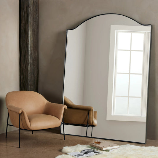 Jacques Floor Mirror by Four Hands in gunmetal. Made from iron, engineered hardwood, mirror in a modern style.