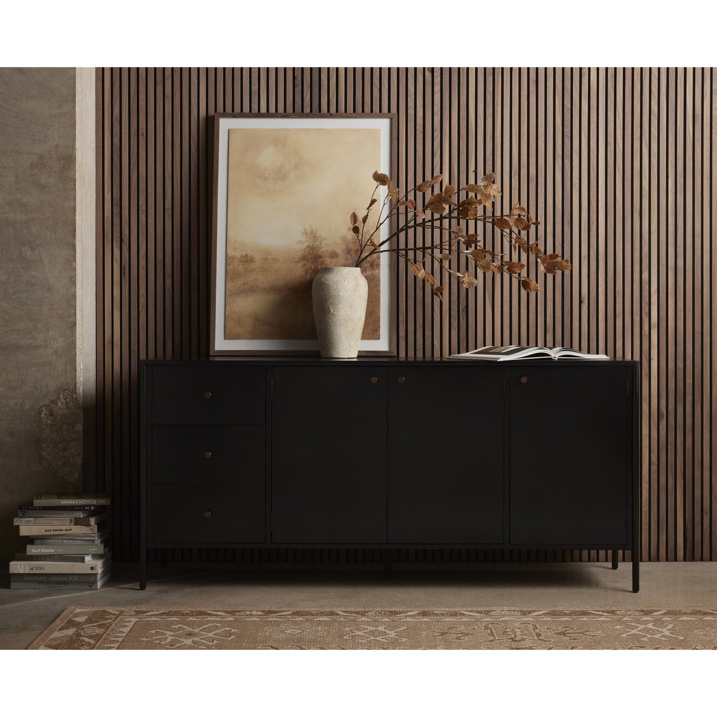 013 SI-1800096 | Lifestyle | Soto Sideboard by Four Hands in black, weathered bronze and black. Made from iron in a modern style.