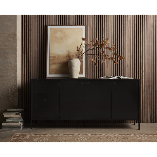 Soto Sideboard by Four Hands in black, weathered bronze and black. Made from iron in a modern style.