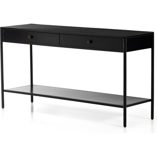 Soto Console Table by Four Hands in black, weathered bronze and black. Made from iron in a modern style.