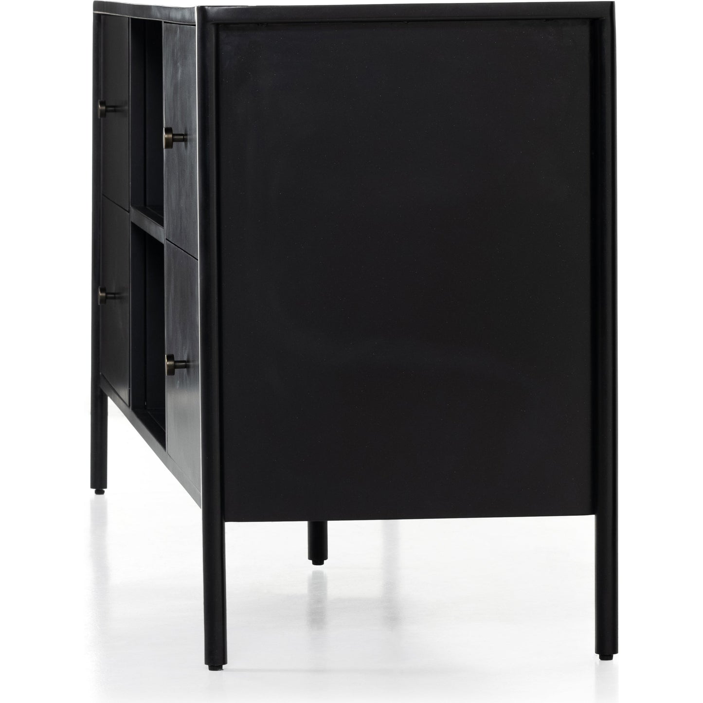 008 SI-1800095 | Additional Silo | Soto Media Console by Four Hands in black, weathered bronze and black. Made from iron in a modern style.