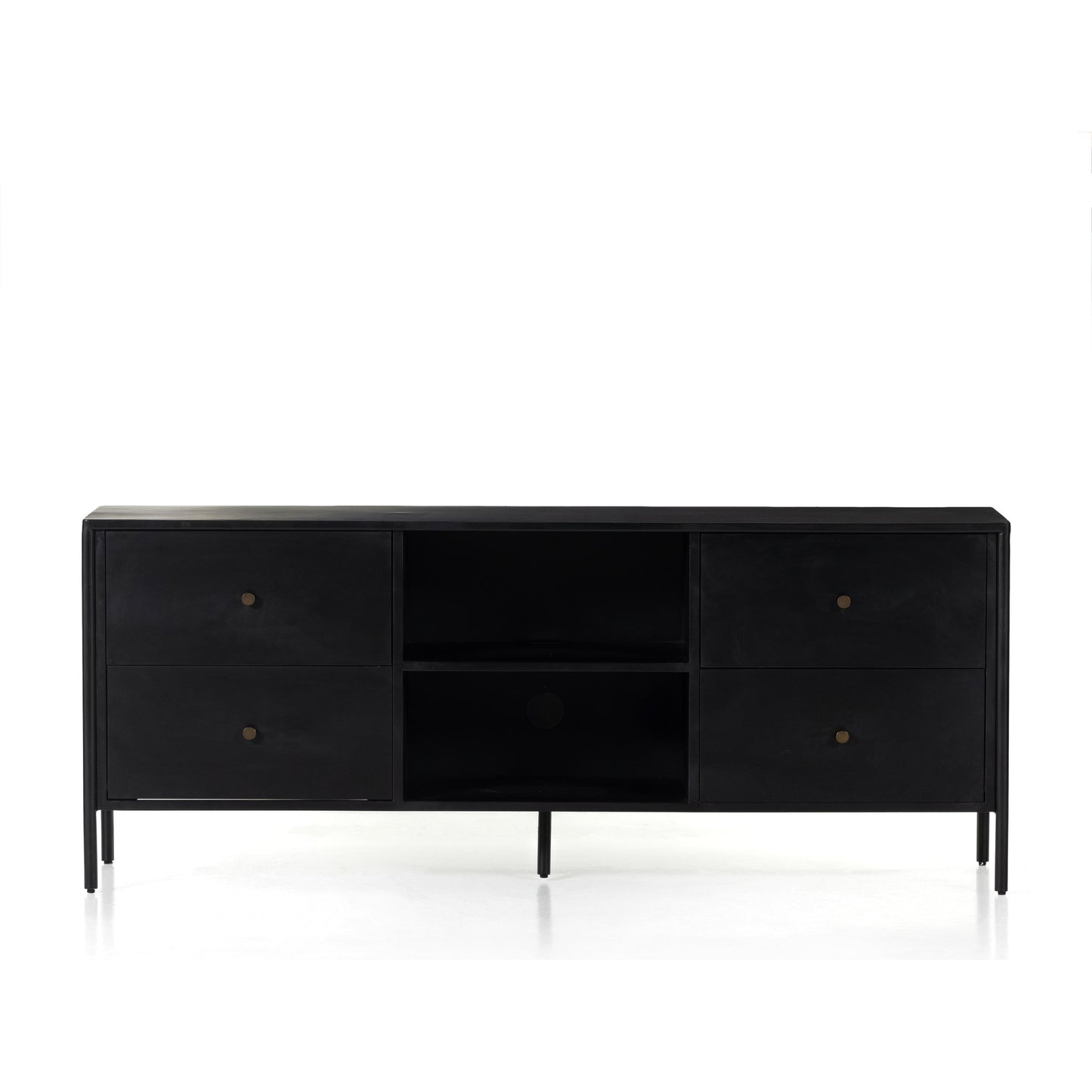 003 SI-1800095 | Additional Silo | Soto Media Console by Four Hands in black, weathered bronze and black. Made from iron in a modern style.