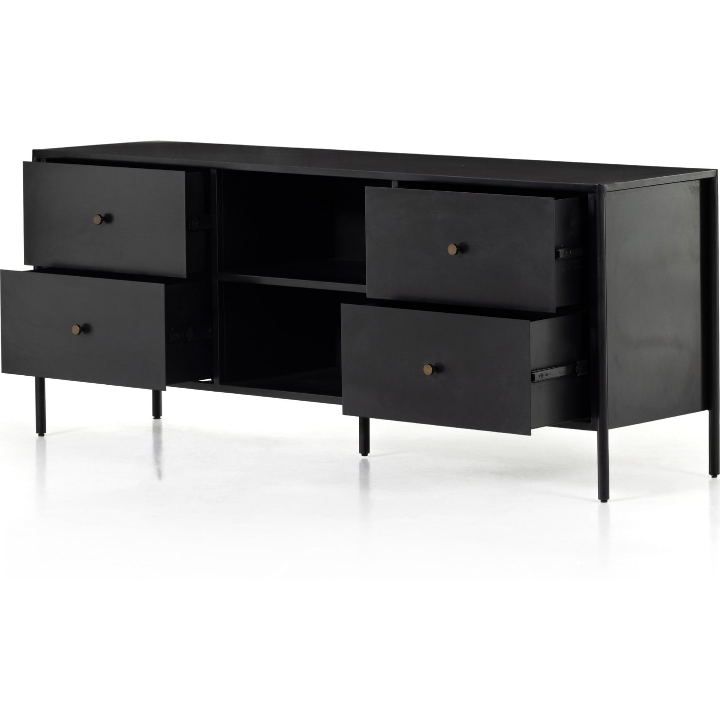 004 SI-1800095 | Additional Silo | Soto Media Console by Four Hands in black, weathered bronze and black. Made from iron in a modern style.
