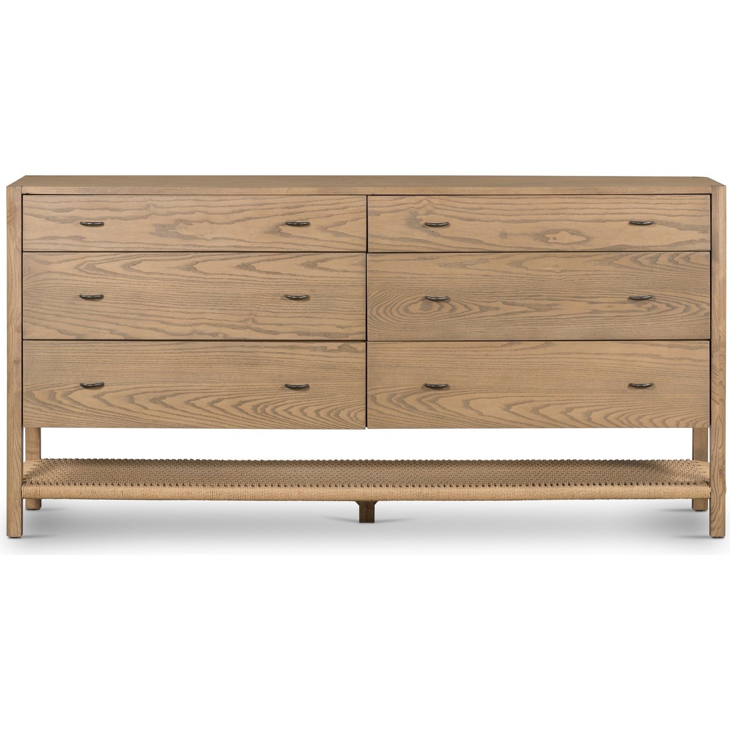 003 SI-1901739 | Additional Silo | Zuma 6 Drawer Dresser by Four Hands in dune ash, gunmetal, natural paper cord and dune ash. Made from solid ash, rush in a transitional style.