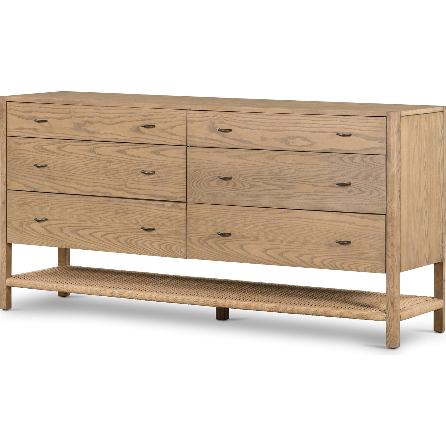 001 SI-1901739 | Additional Silo | Zuma 6 Drawer Dresser by Four Hands in dune ash, gunmetal, natural paper cord and dune ash. Made from solid ash, rush in a transitional style.