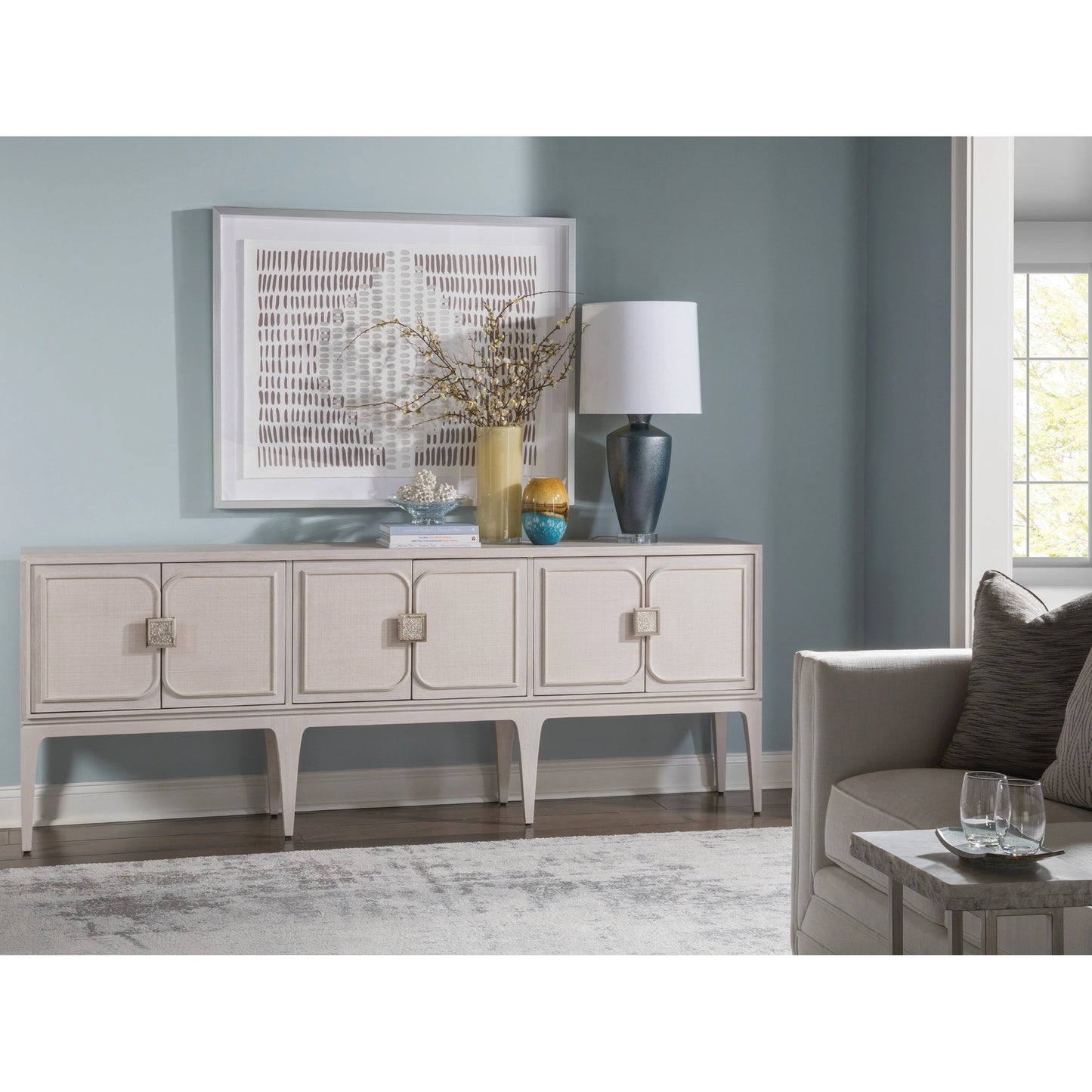 001 SI-1962882 | Lifestyle | Elixer Long Console by Artistica Home in misty white gray. Made from unique in a modern style.