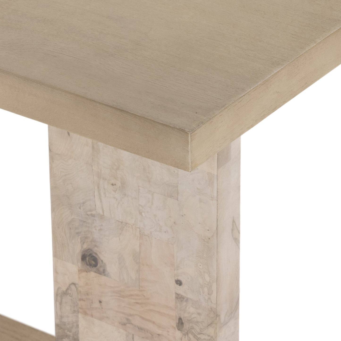 007 SI-1799517 | Additional Silo | Darian Console Table by Four Hands in white mahogany, bleached burl, beige and white mahogany, bleached burl. Made from thick mahogany veneer, ash burl veneer, engineered hardwood in a modern style.