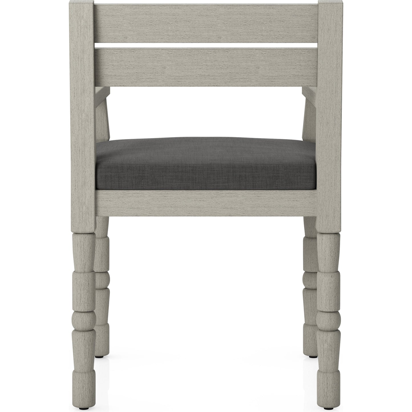 017 SI-1901963 | Additional Silo | Waller Outdoor Dining Armchair, Weathered Grey by Four Hands. Made from 100% olefin, solid fsc®-certified teak, 91% polyurethane foam pad, 9% polyester fiber batting in a transitional style.