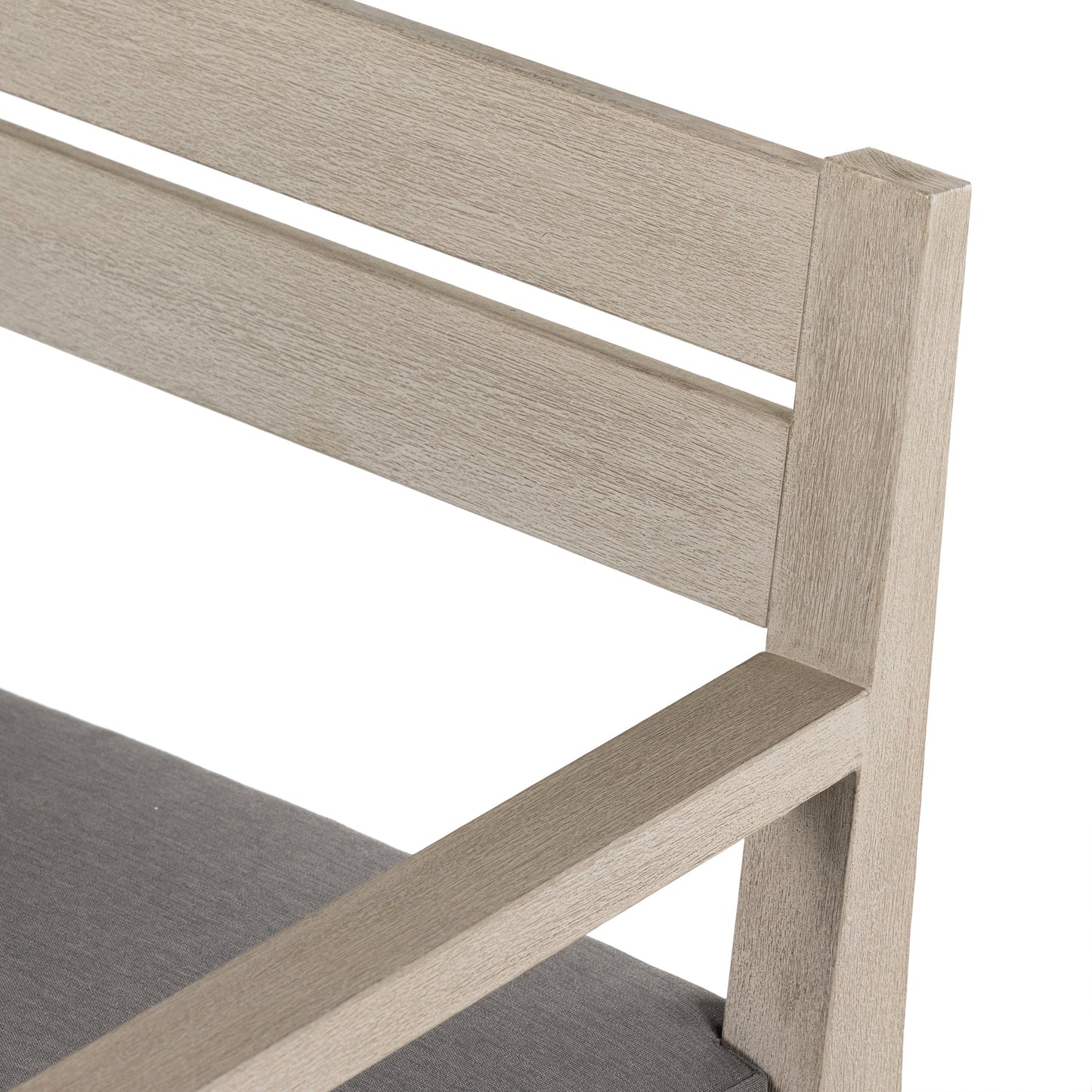 021 SI-1901963 | Additional Silo | Waller Outdoor Dining Armchair, Weathered Grey by Four Hands. Made from 100% olefin, solid fsc®-certified teak, 91% polyurethane foam pad, 9% polyester fiber batting in a transitional style.