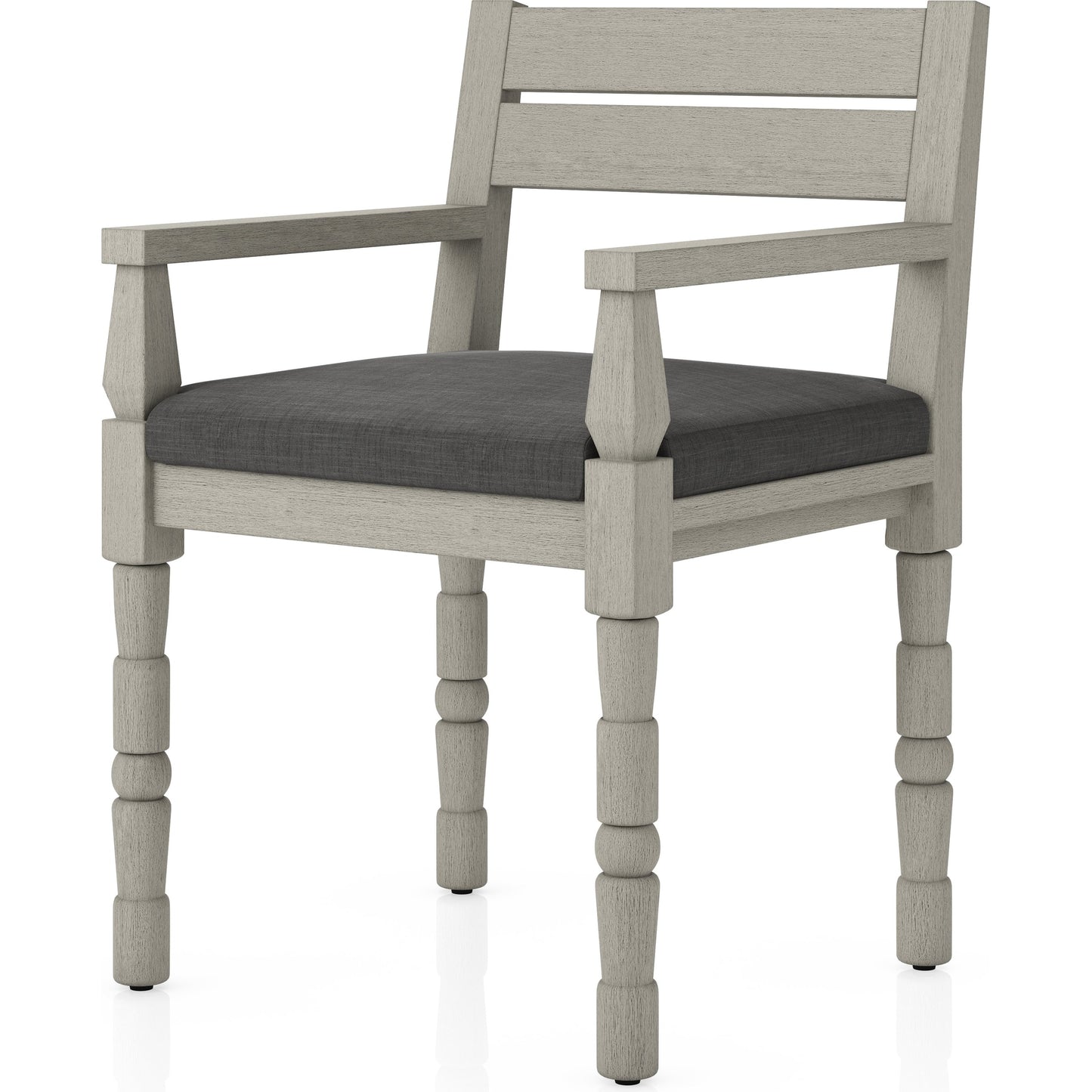 013 SI-1901963 | Additional Silo | Waller Outdoor Dining Armchair, Weathered Grey by Four Hands. Made from 100% olefin, solid fsc®-certified teak, 91% polyurethane foam pad, 9% polyester fiber batting in a transitional style.