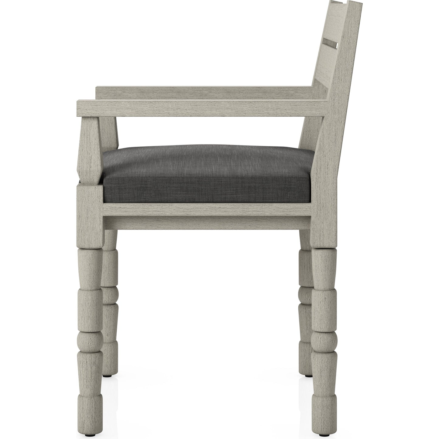 012 SI-1901963 | Additional Silo | Waller Outdoor Dining Armchair, Weathered Grey by Four Hands. Made from 100% olefin, solid fsc®-certified teak, 91% polyurethane foam pad, 9% polyester fiber batting in a transitional style.