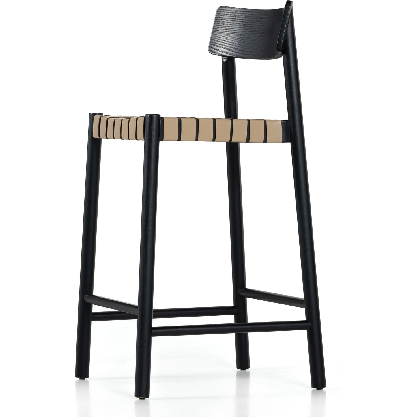002 SI-1799234 | Additional Silo | Heisler Counter Stool by Four Hands in almond leather and black. Made from 70% split leather, 30% polyvinyl chloride (pvc), solid ash, ash veneer in a transitional style.