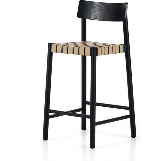 001 SI-1799234 | Additional Silo | Heisler Counter Stool by Four Hands in almond leather and black. Made from 70% split leather, 30% polyvinyl chloride (pvc), solid ash, ash veneer in a transitional style.