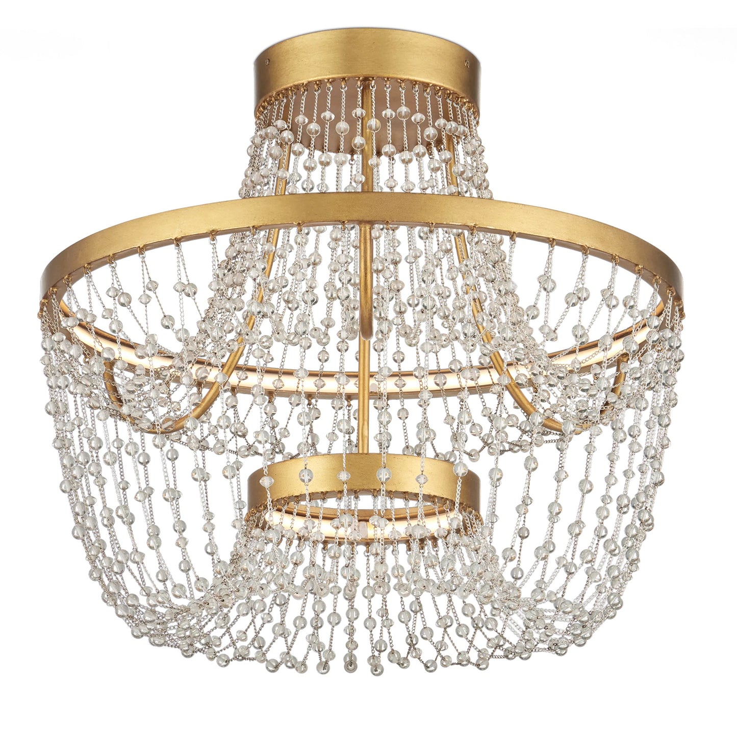 003 SI-2387077 | Additional Silo | Mademoiselle Semi-Flush Mount by Currey and Company in clear, contemporary gold leaf. Made from glass beads, wrought iron in a unique style.