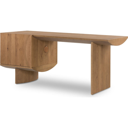 Pickford Desk by Four Hands in dusted oak veneer, dusted oak thin veneer and dusted oak. Made from thick oak veneer in a modern style.
