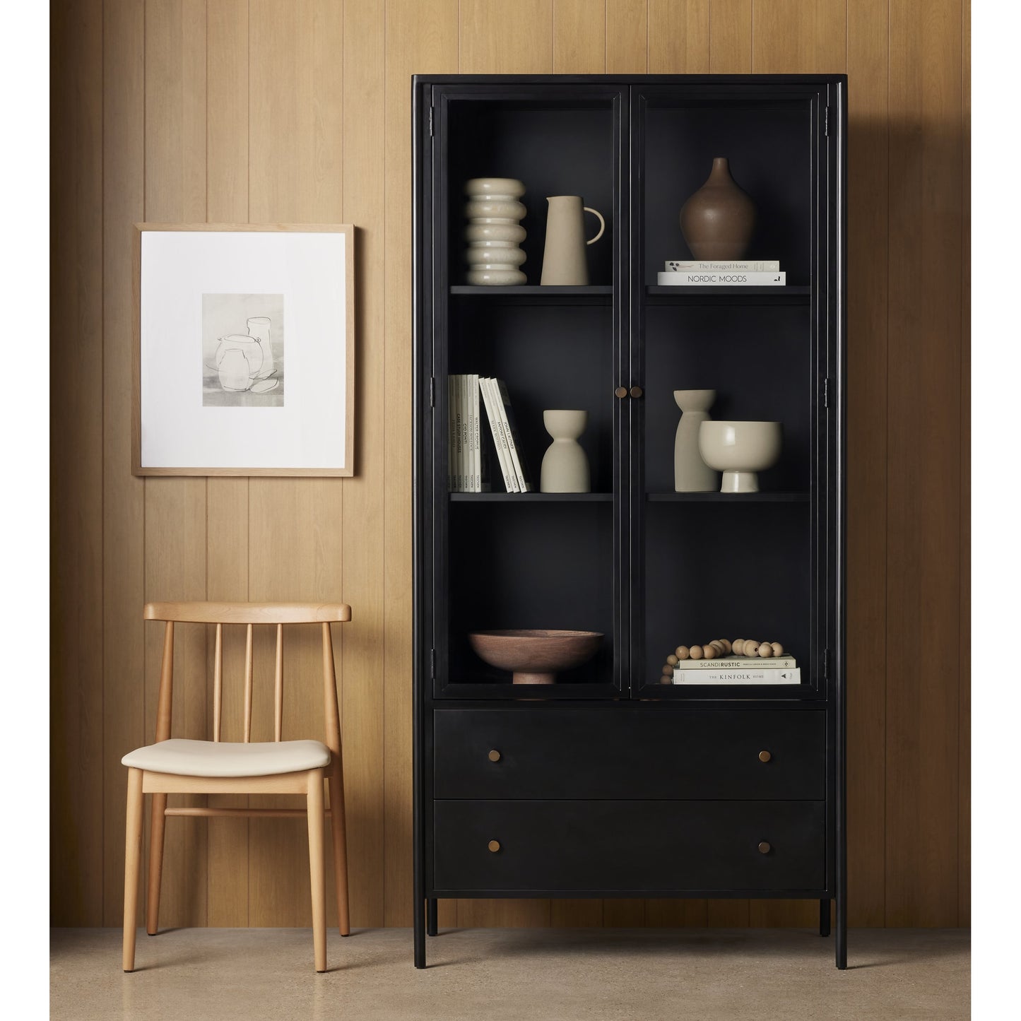 011 SI-1800092 | Lifestyle | Soto Cabinet by Four Hands in black. Made from iron, glass in a modern style.