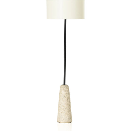 Wren Floor Lamp by Four Hands in reactive white glaze, ivory linen. Made from ceramic, 65% polyester, 35% flax, linen, thermoplastic in a modern style.
