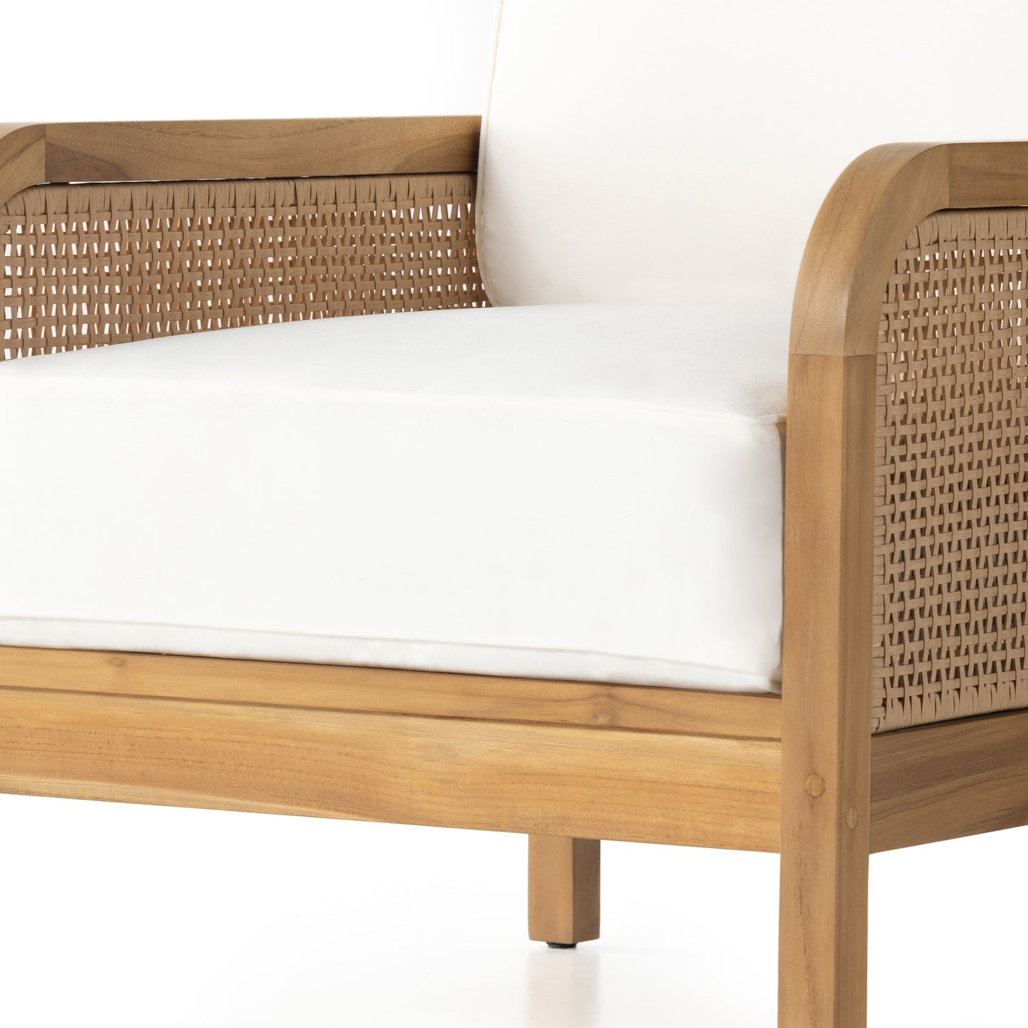 010 SI-1901258 | Additional Silo | Merit Outdoor Chair by Four Hands in natural ivory and natural teak. Made from 100% olefin, solid fsc®-certified teak, 100% polyethylene in a coastal style.