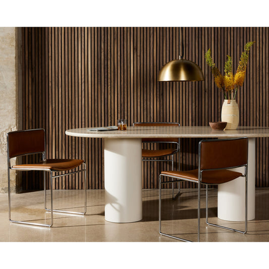 Belle Oval Dining Table by Four Hands in ivory iron, cream marble. Made from solid marble, iron in a modern style.