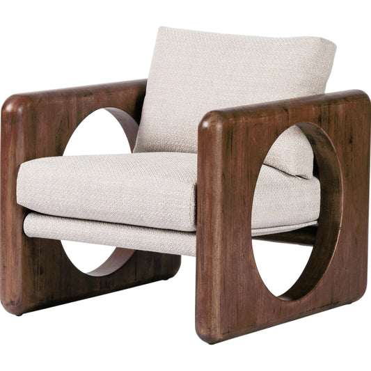 Downey Chair by Four Hands in gibson wheat, vintage parawood. Made from 97% polyester, 3% acrylic, solid parawood, 50% polyester fiber, 50% duck feather in a modern style.