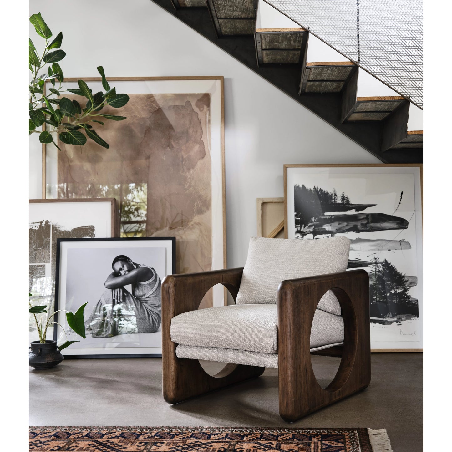 012 SI-1901365 | Lifestyle | Downey Chair by Four Hands in gibson wheat, vintage parawood. Made from 97% polyester, 3% acrylic, solid parawood, 50% polyester fiber, 50% duck feather in a modern style.