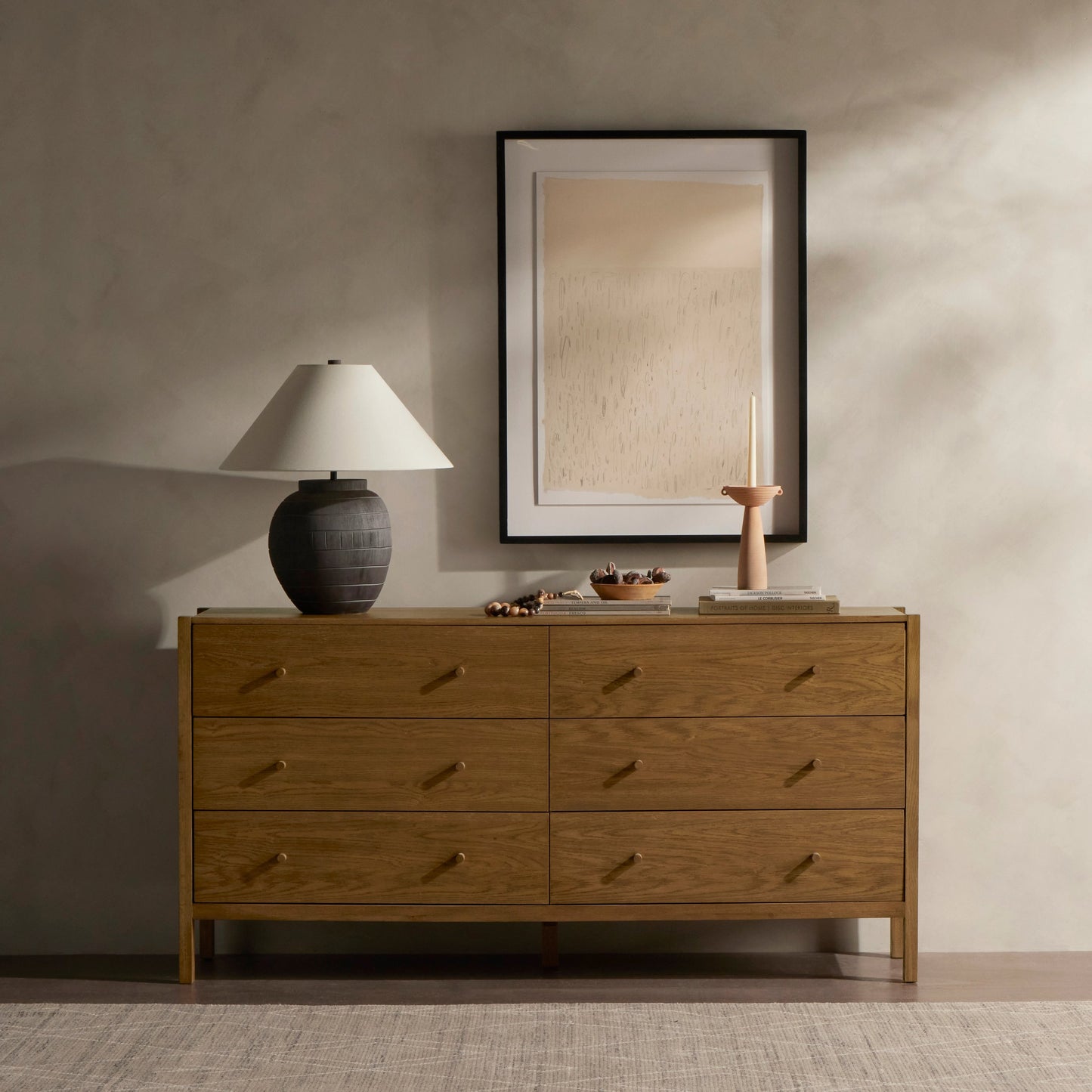 015 SI-1977549 | Lifestyle | Meadow 6 Drawer Dresser by Four Hands in tawny oak. Made from solid oak, oak veneer in a modern style.