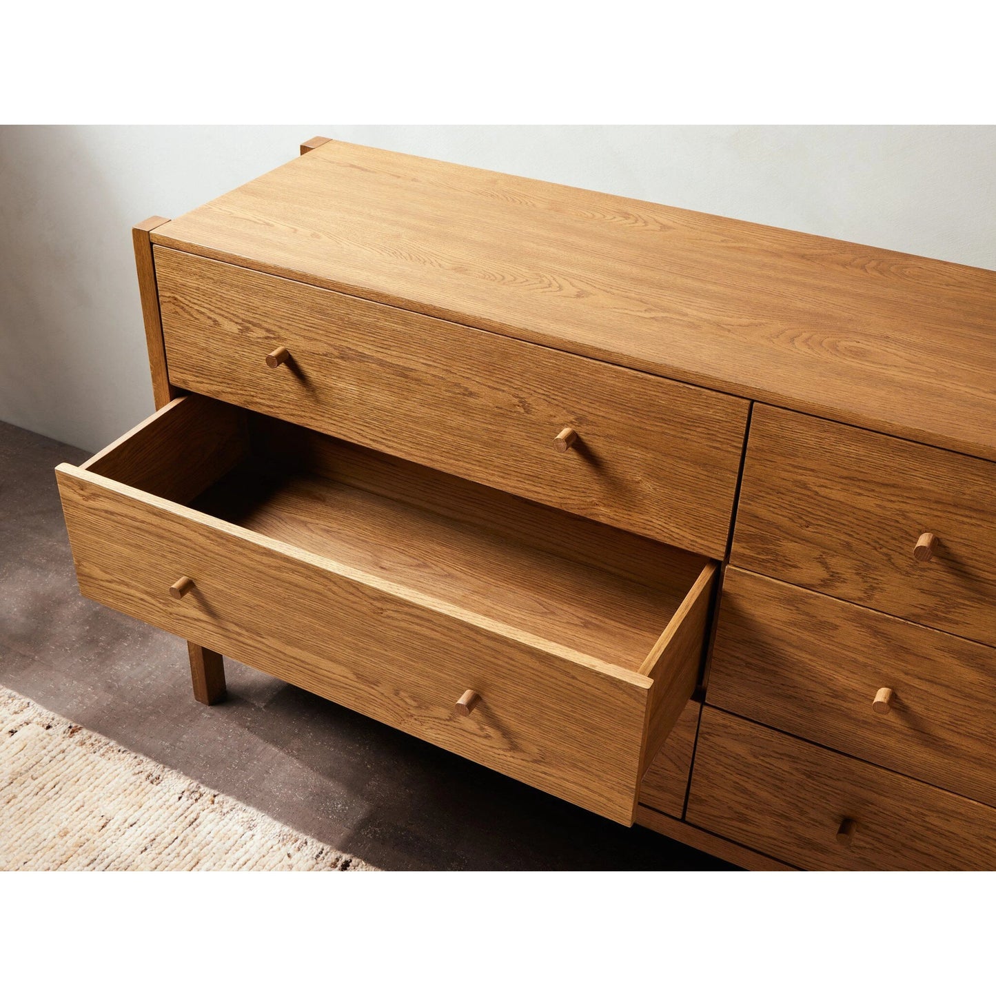 019 SI-1977549 | Lifestyle | Meadow 6 Drawer Dresser by Four Hands in tawny oak. Made from solid oak, oak veneer in a modern style.